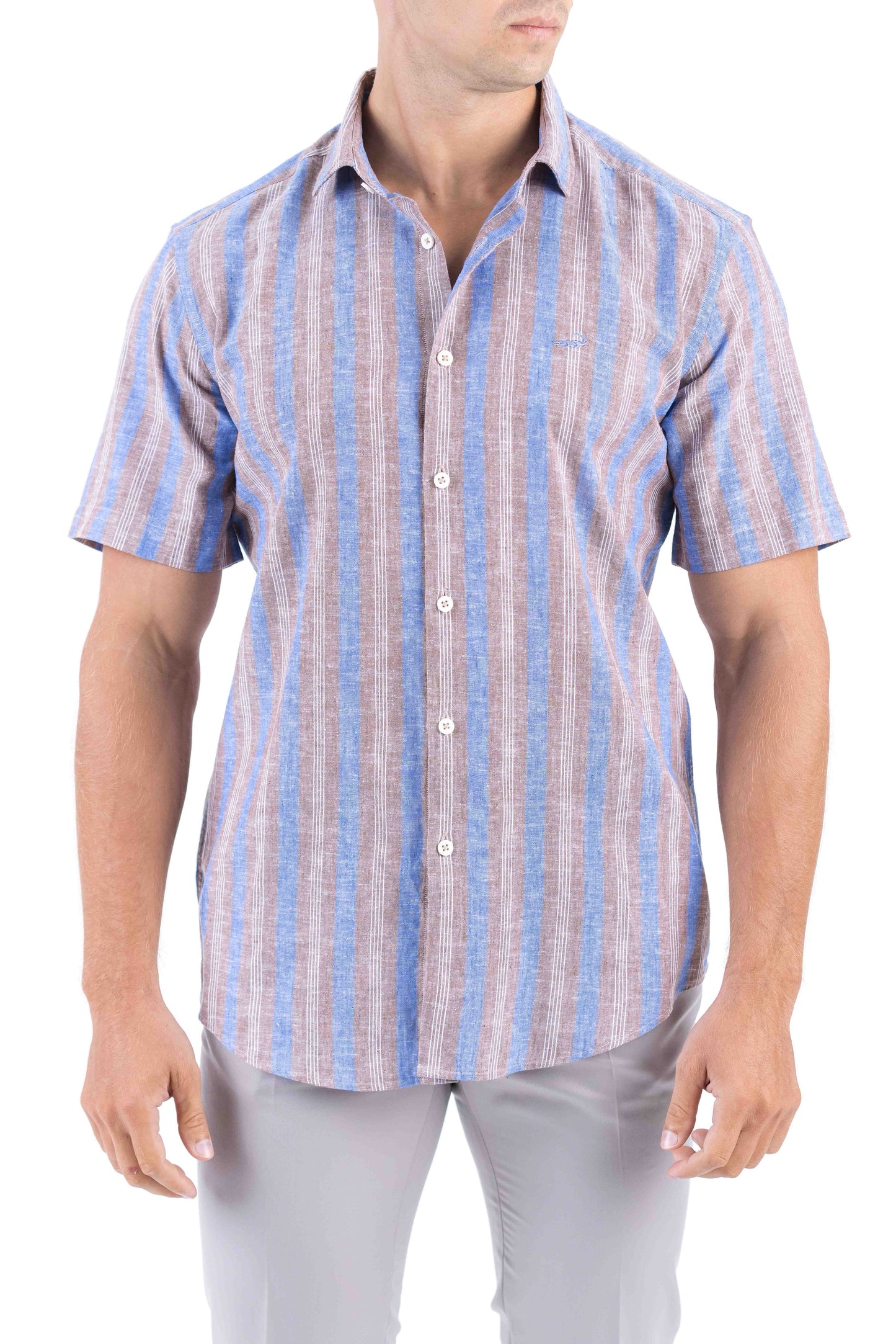 Crocodile Stripe Linen  Slim Fit Shirt - Chocolate Truffel