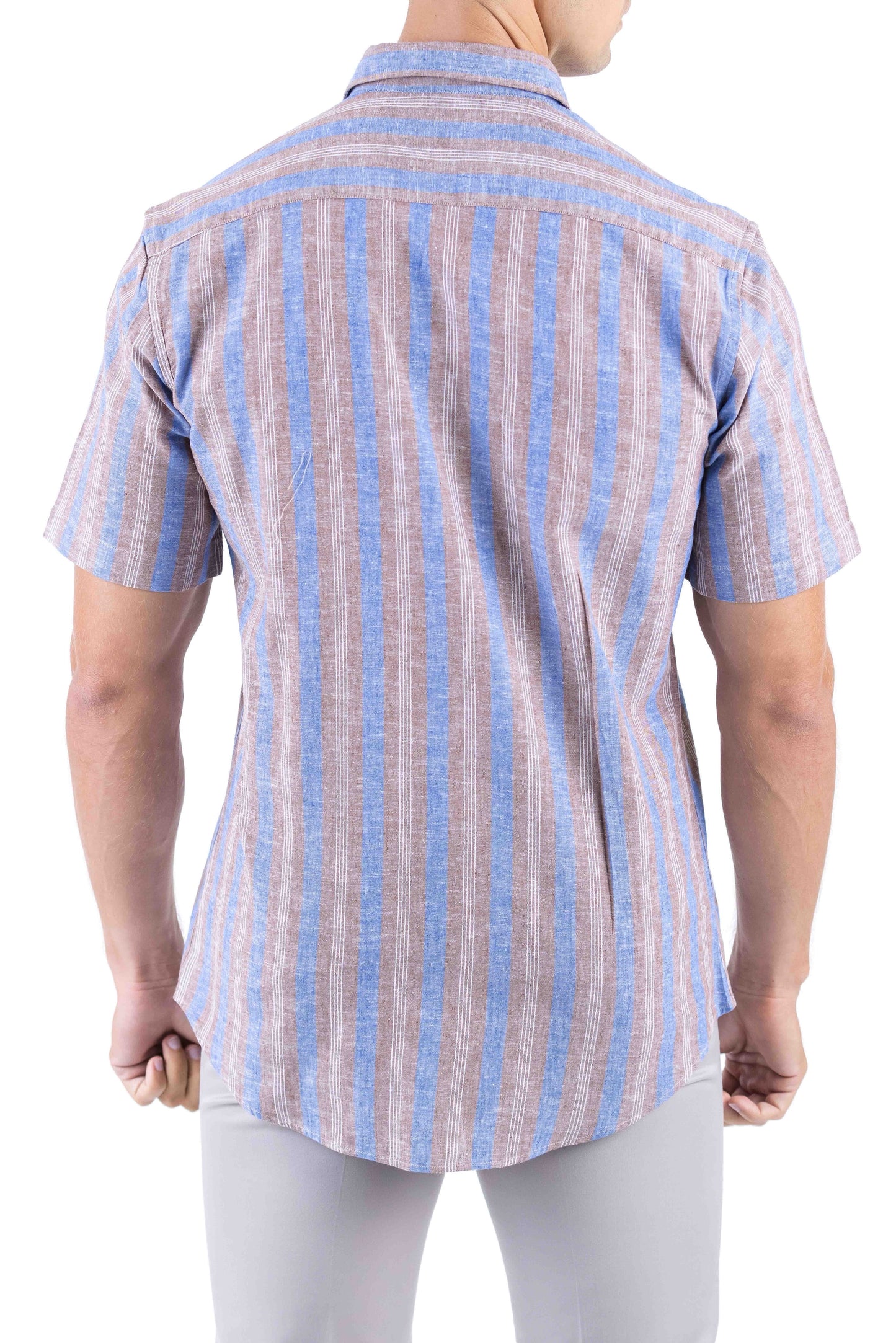 Crocodile Stripe Linen  Slim Fit Shirt - Chocolate Truffel