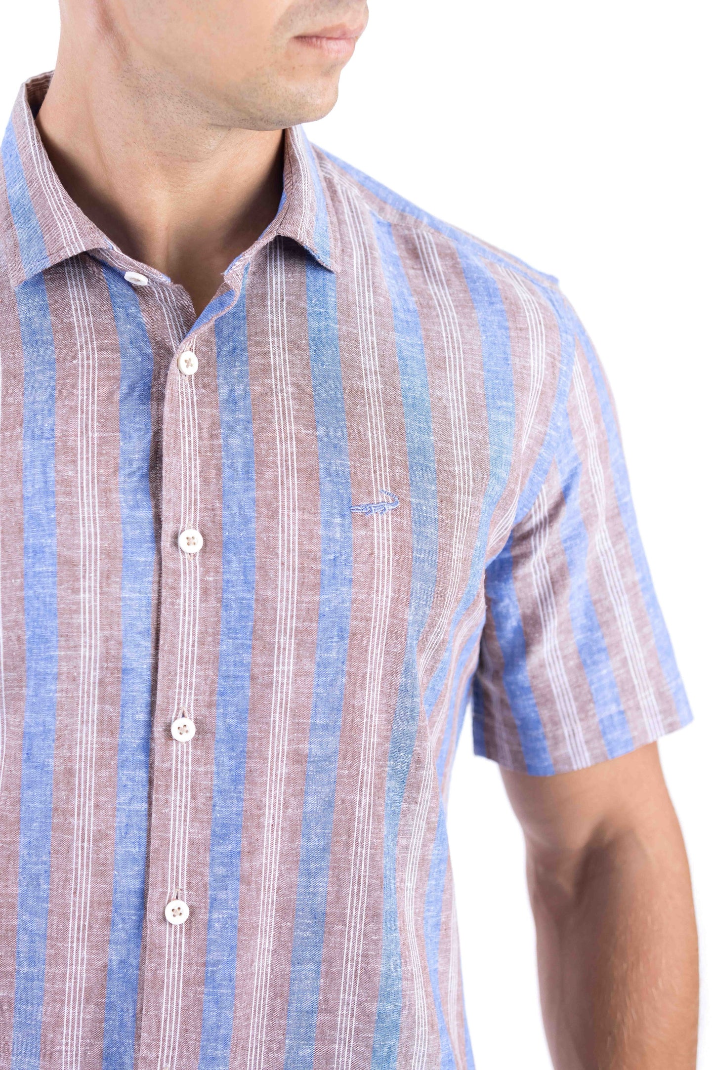Crocodile Stripe Linen  Slim Fit Shirt - Chocolate Truffel