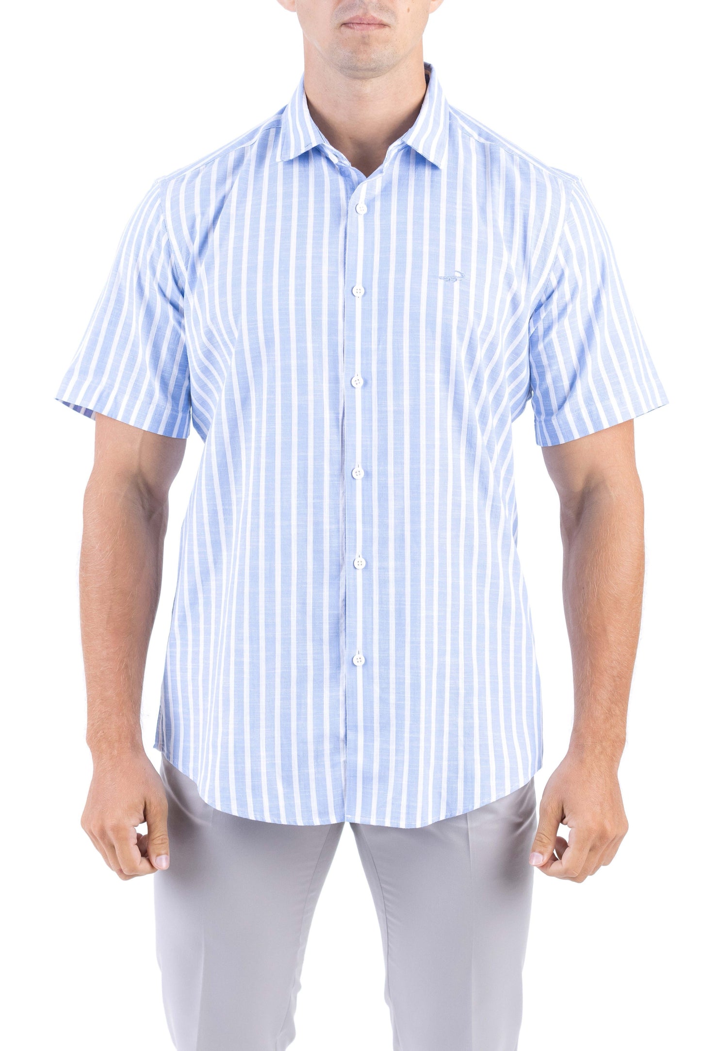 Crocodile Stripe Linen  Slim Fit Shirt - Dream Blue