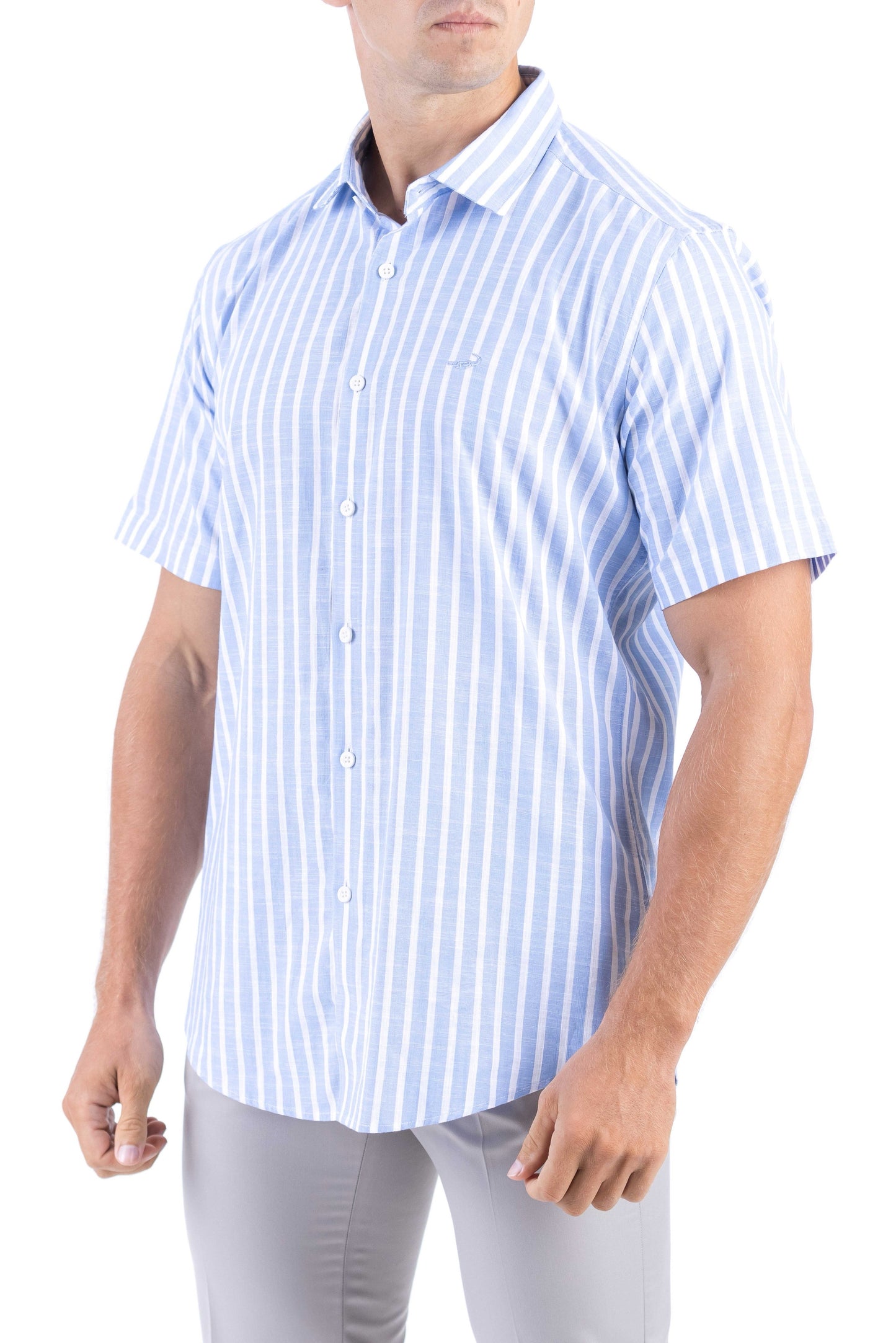 Crocodile Stripe Linen  Slim Fit Shirt - Dream Blue