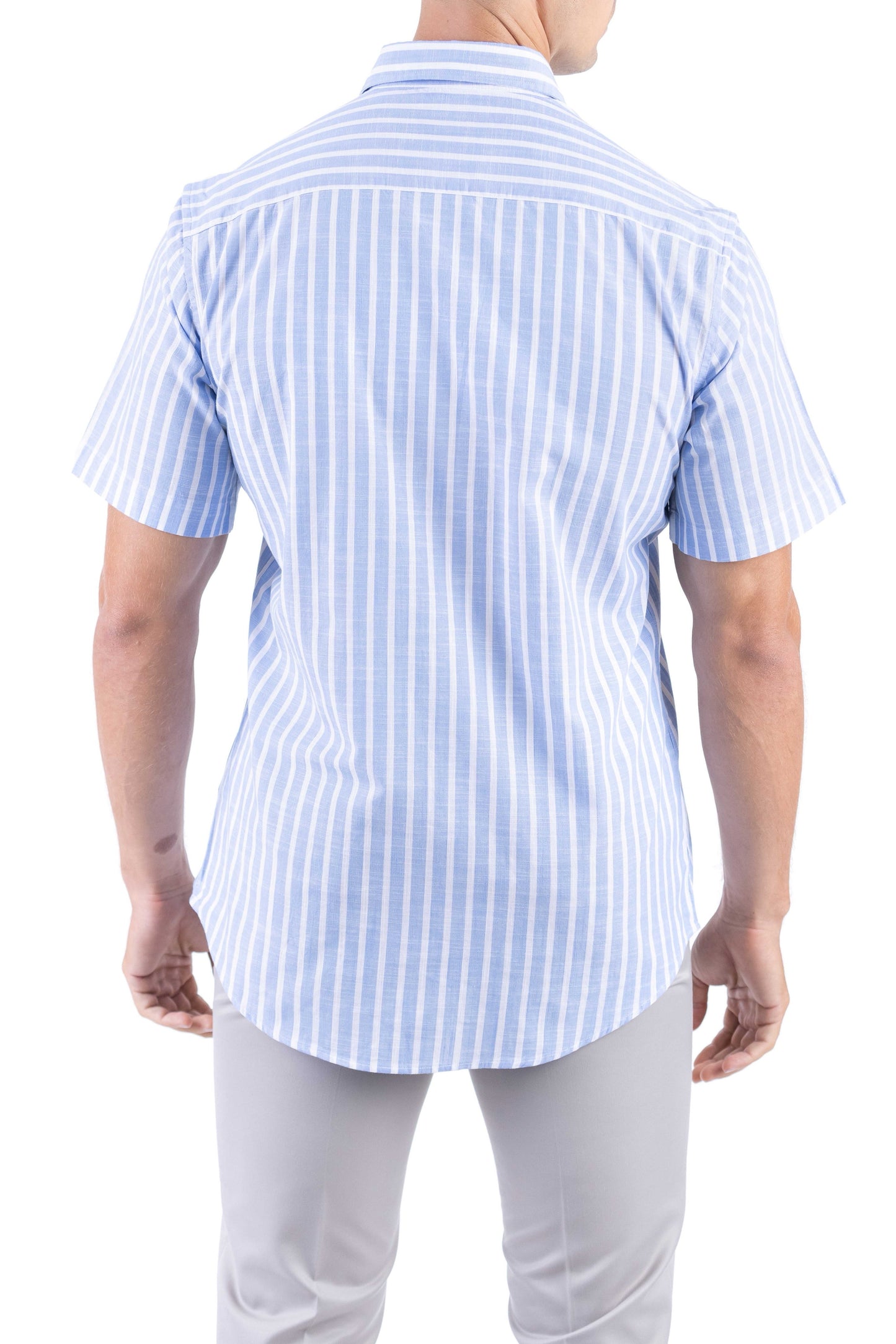 Crocodile Stripe Linen  Slim Fit Shirt - Dream Blue