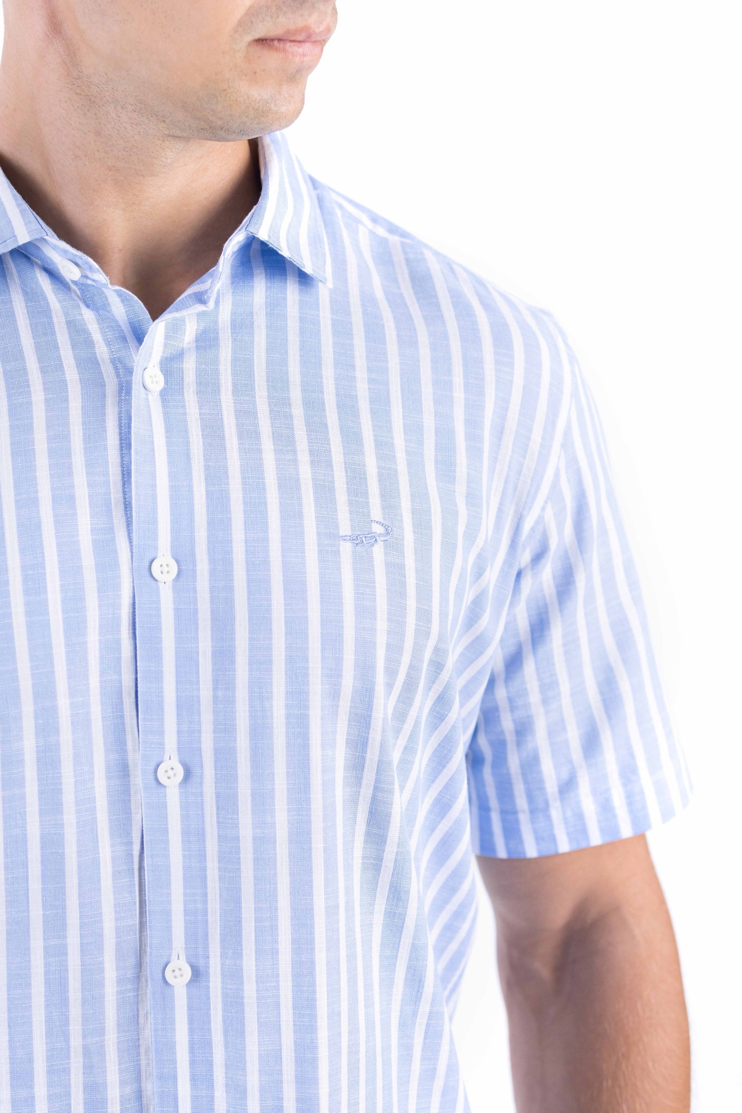 Crocodile Stripe Linen  Slim Fit Shirt - Dream Blue