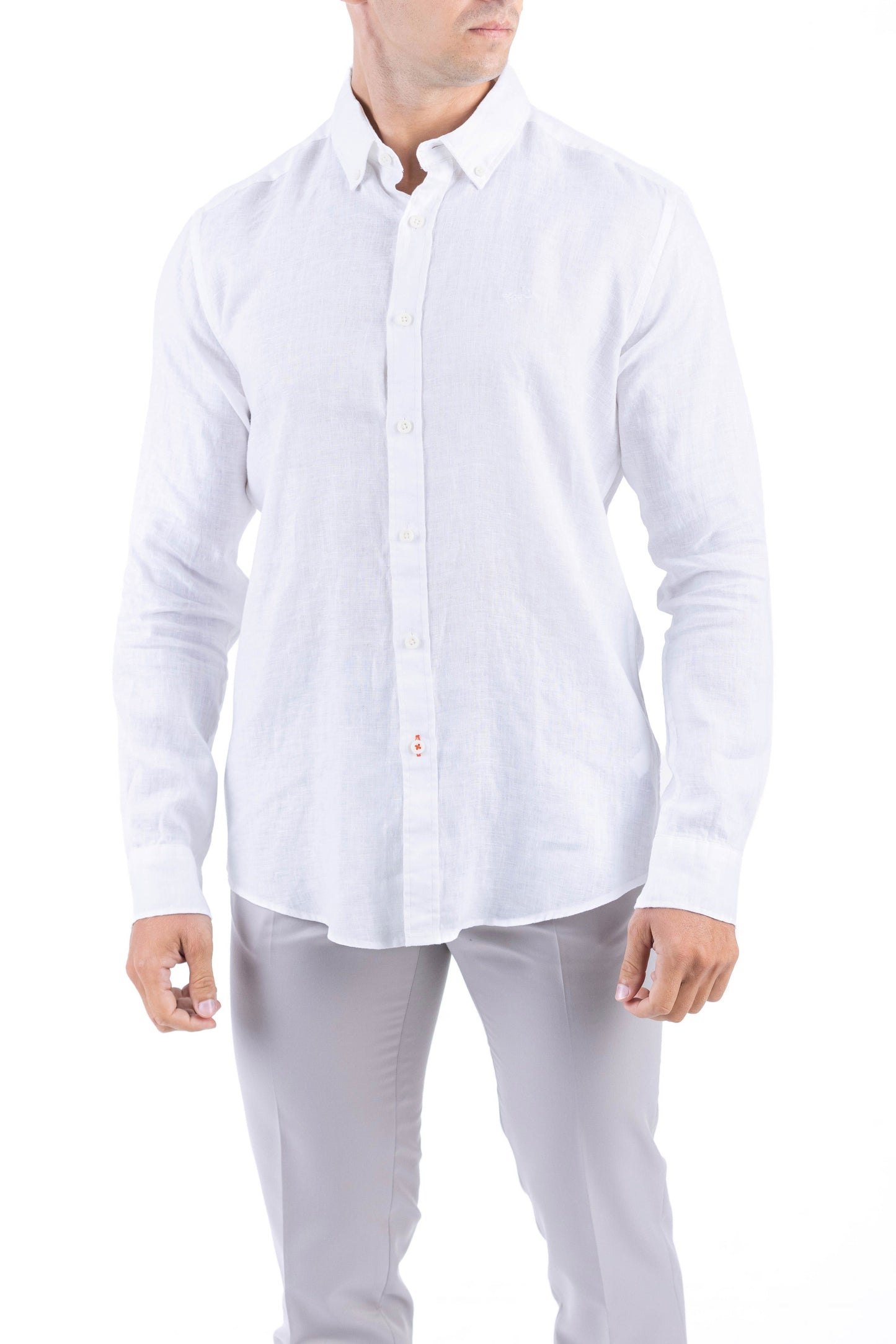 Crocodile Plain Linen  Slim Fit Shirt - White