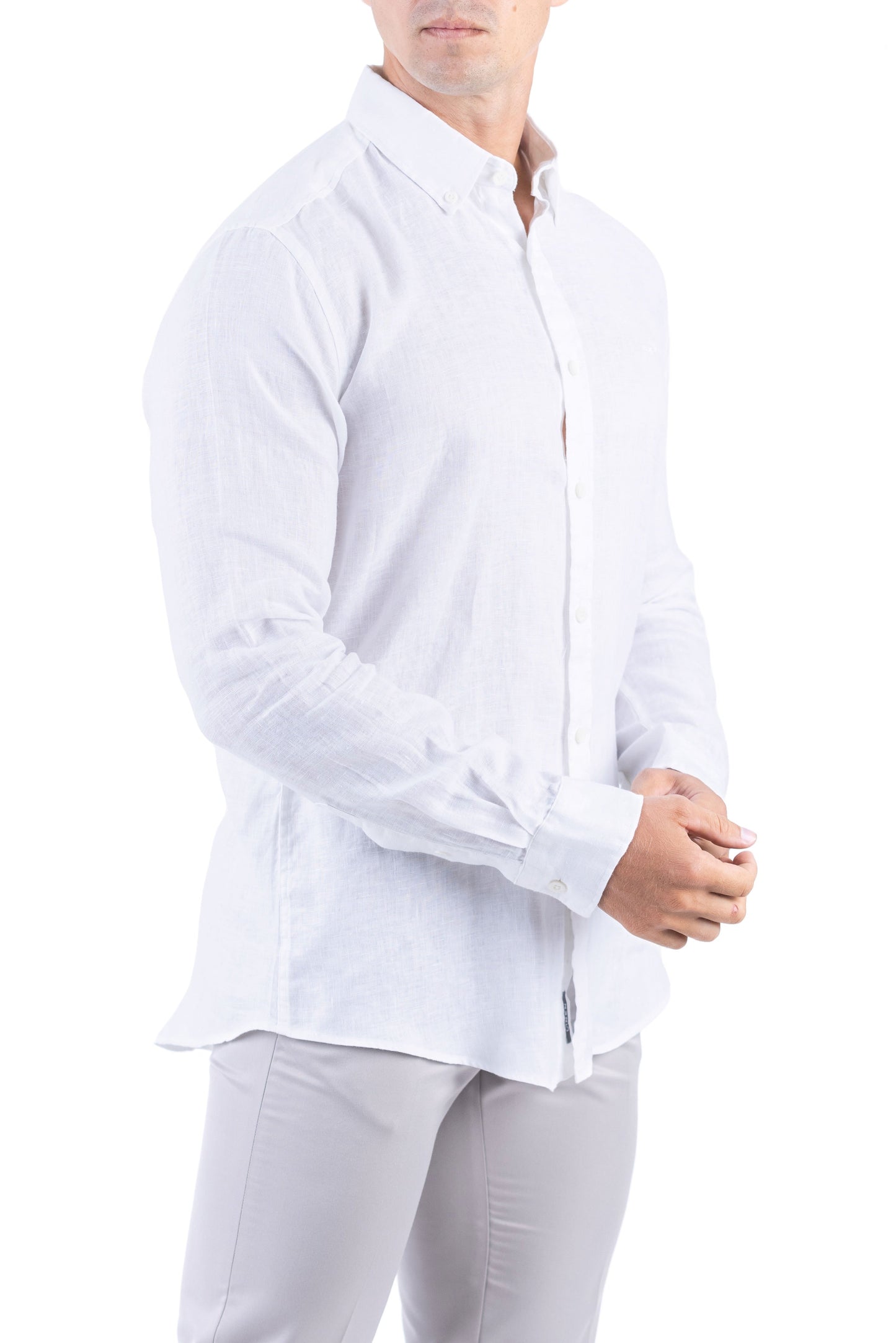 Crocodile Plain Linen  Slim Fit Shirt - White