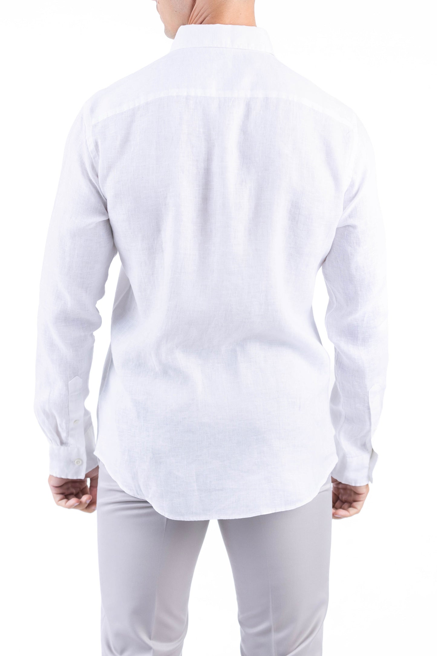 Crocodile Plain Linen  Slim Fit Shirt - White
