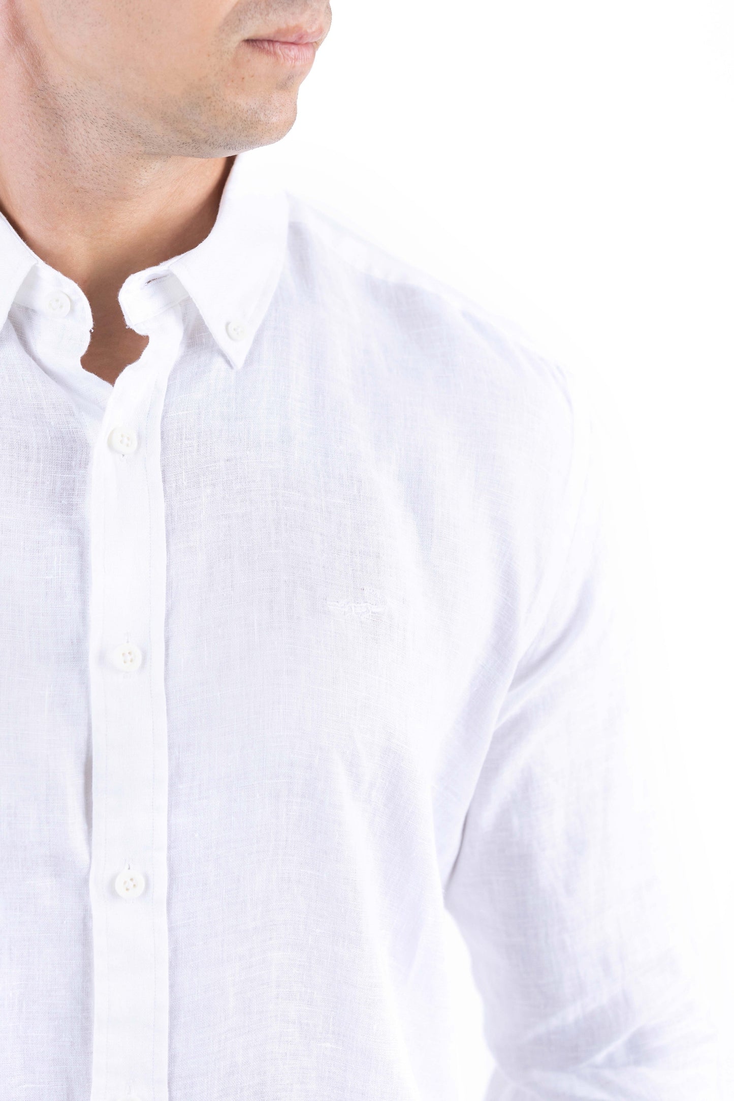 Crocodile Plain Linen  Slim Fit Shirt - White