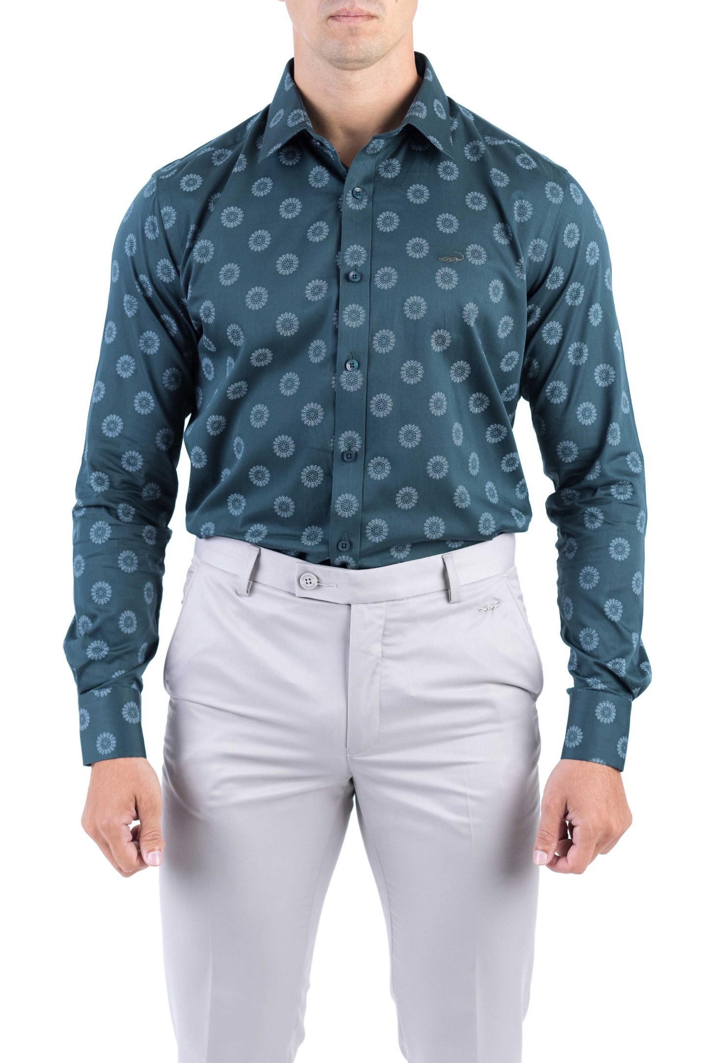 Crocodile Printed Evening Slim Fit Shirt - Posy Green