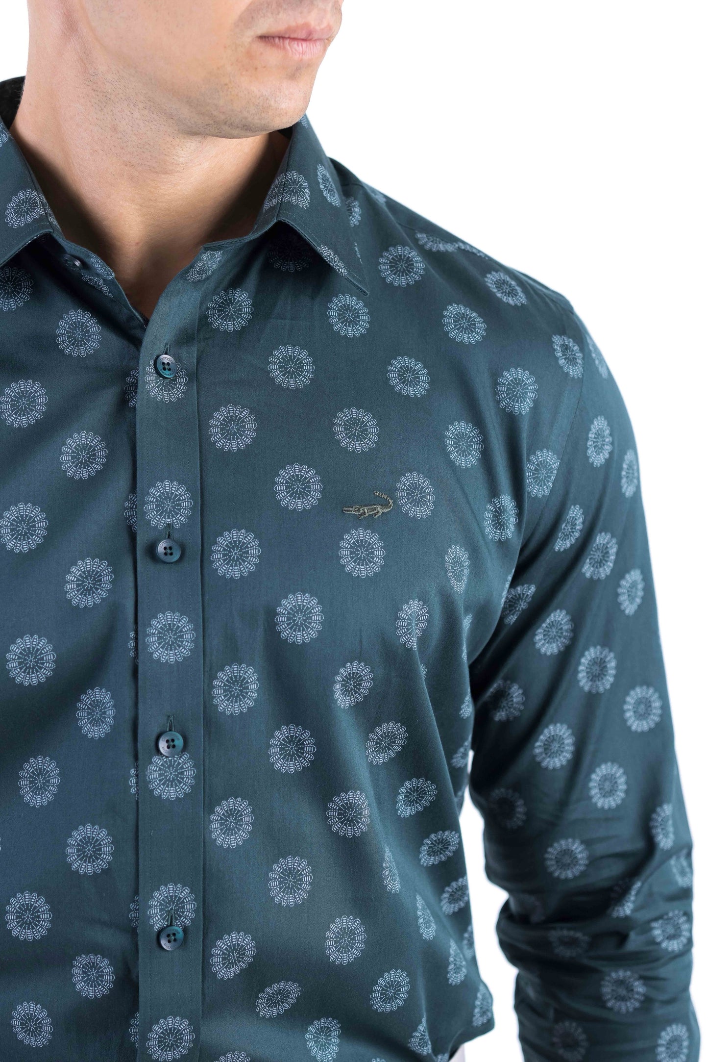 Crocodile Printed Evening Slim Fit Shirt - Posy Green
