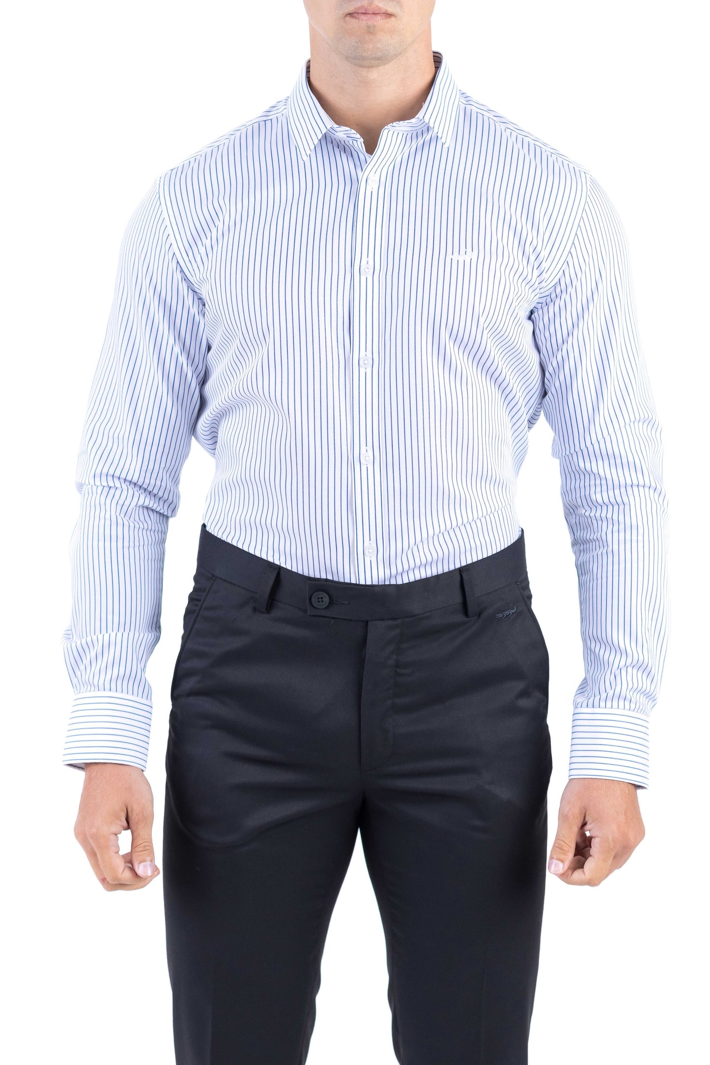 Crocodile Men Formal Stripe Slim Fit Shirt - Blue