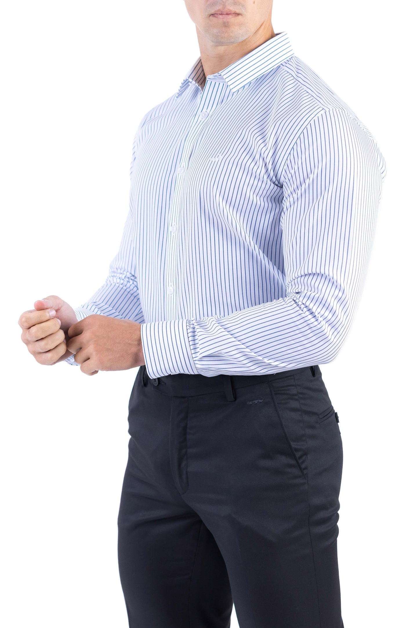 Crocodile Men Formal Stripe Slim Fit Shirt - Blue