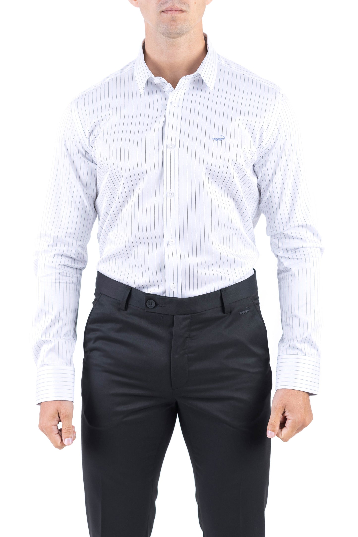 Crocodile Men Formal Stripe Slim Fit Shirt - Vista Blue