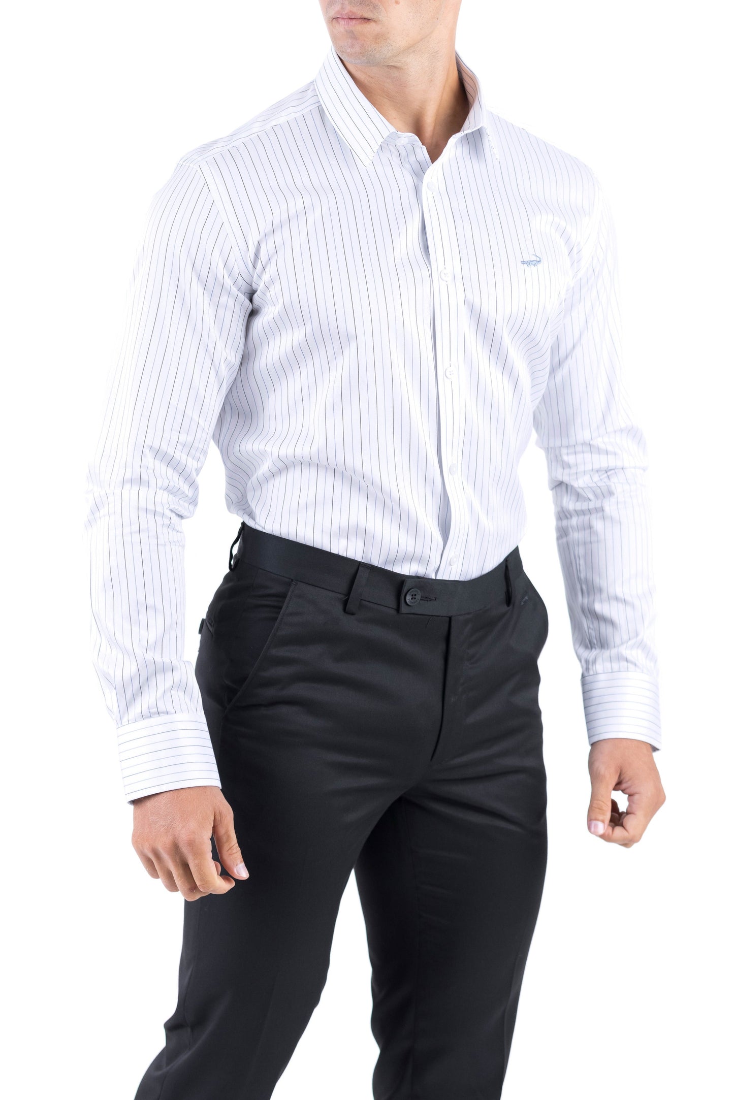 Crocodile Men Formal Stripe Slim Fit Shirt - Vista Blue