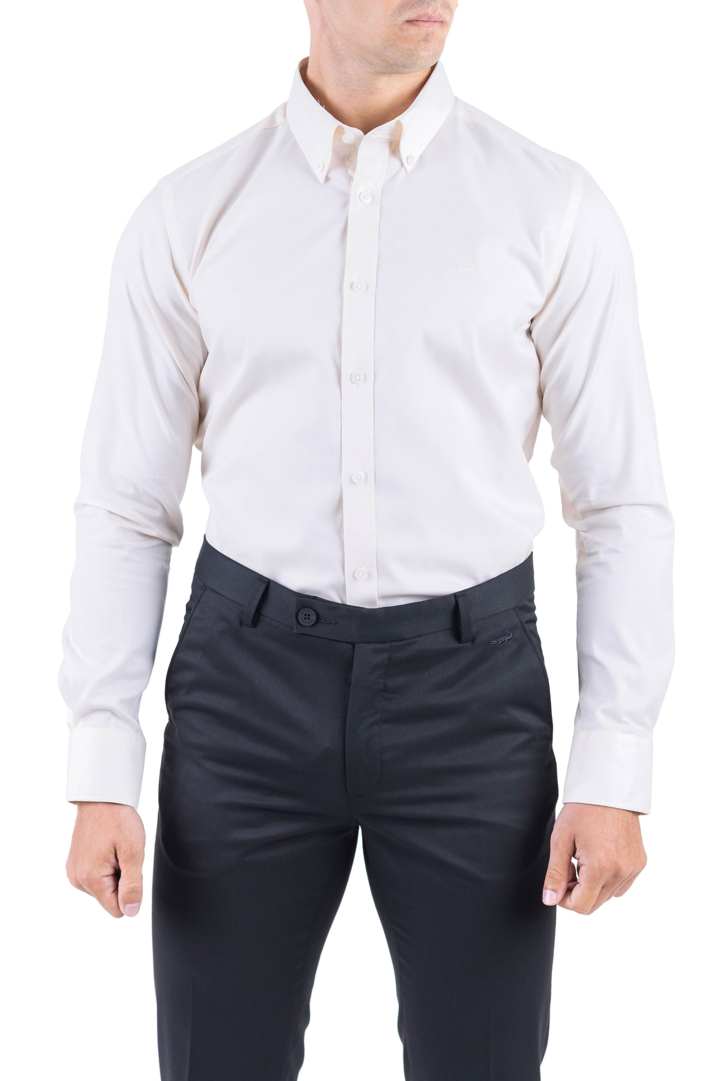 Crocodile Men Formal Plain Slim Fit Shirt - Cream Gold