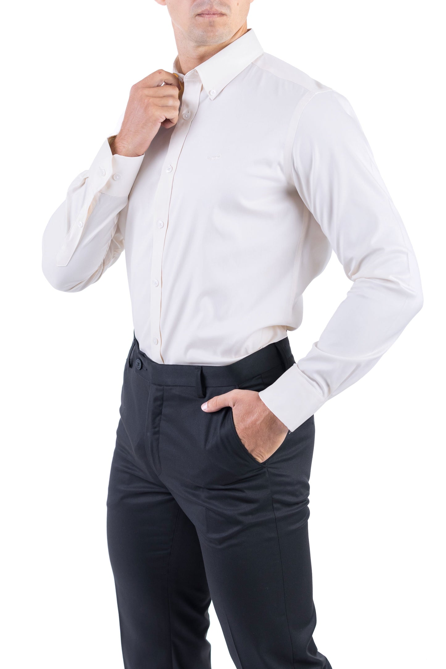 Crocodile Men Formal Plain Slim Fit Shirt - Cream Gold