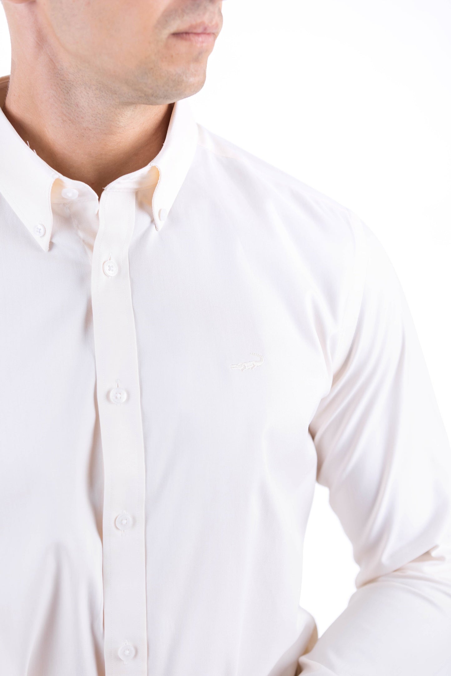 Crocodile Men Formal Plain Slim Fit Shirt - Cream Gold