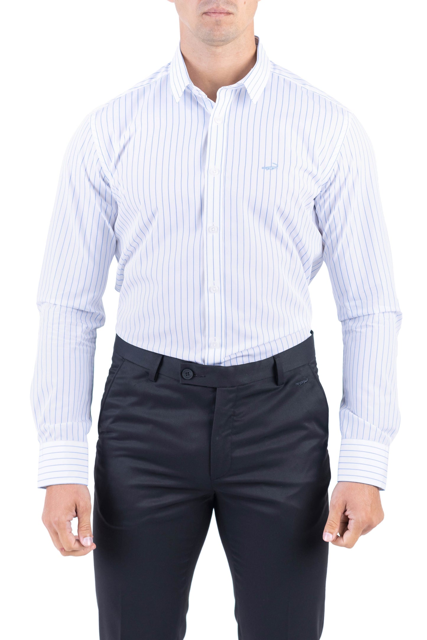 Crocodile Men Formal Stripe Slim Fit Shirt - Jet Set