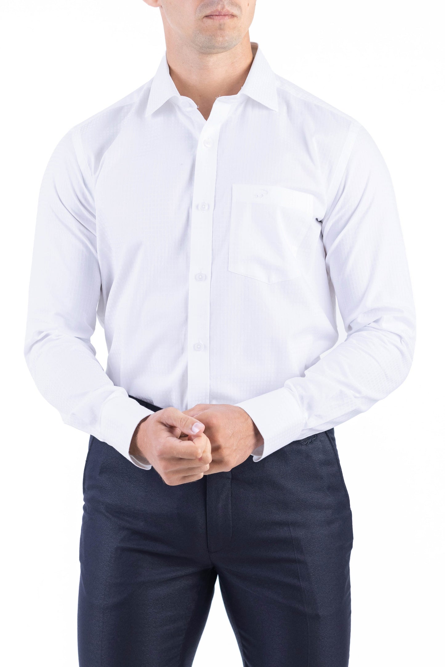 Crocodile Men Formal Plain Slim Fit Shirt - Snow White