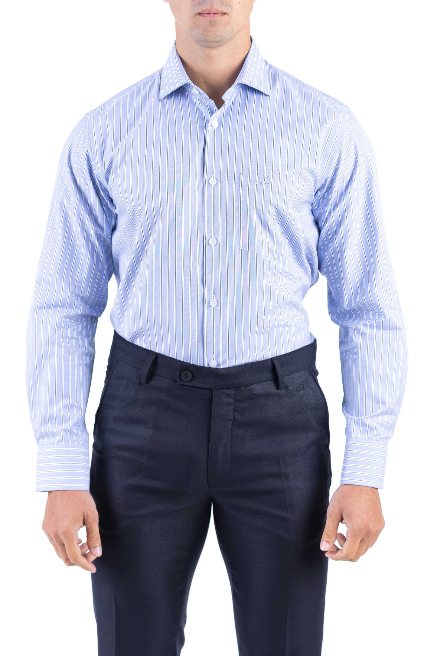 Crocodile Men Formal Stripe Regular Fit Shirt - Blue