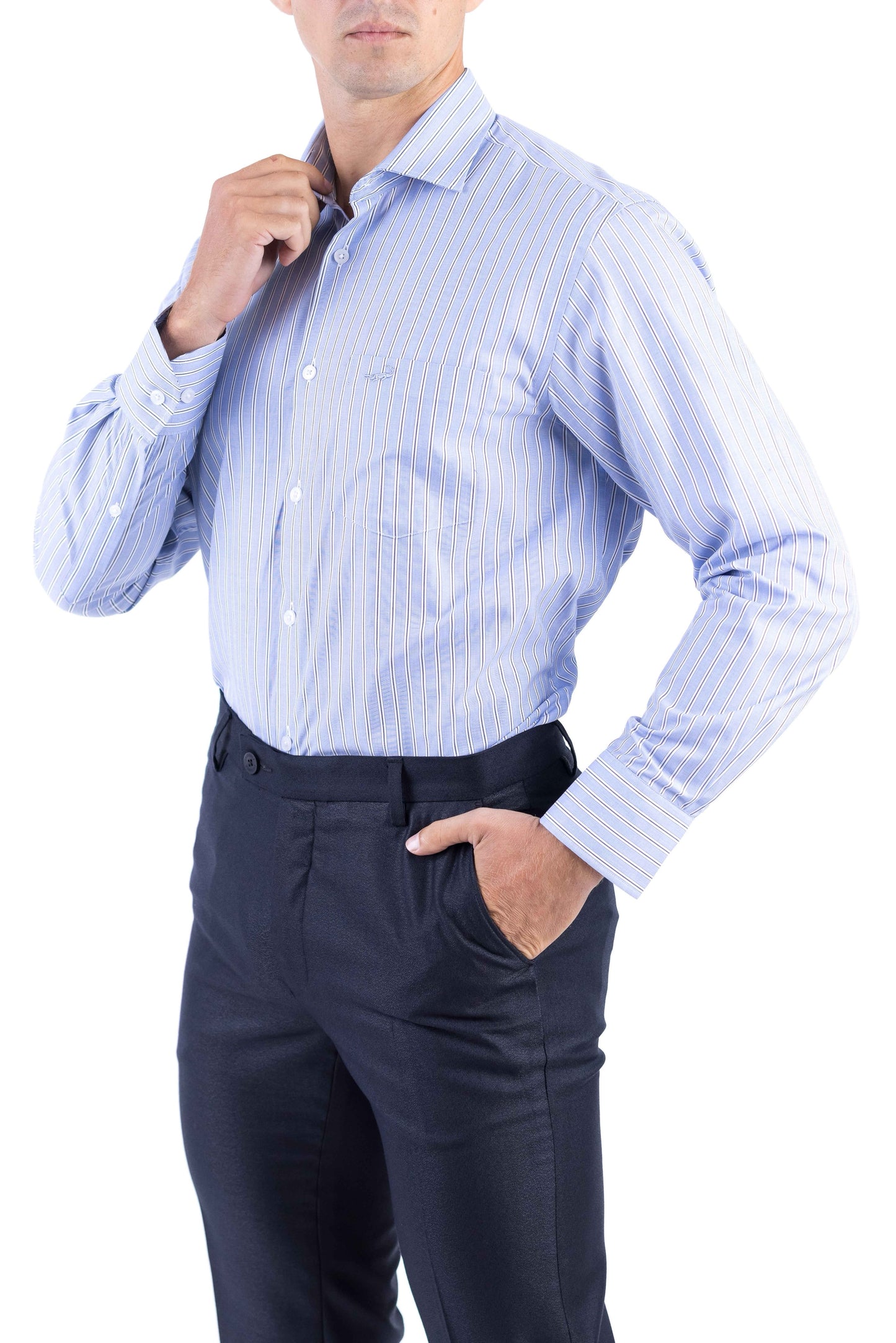 Crocodile Men Formal Stripe Regular Fit Shirt - Blue