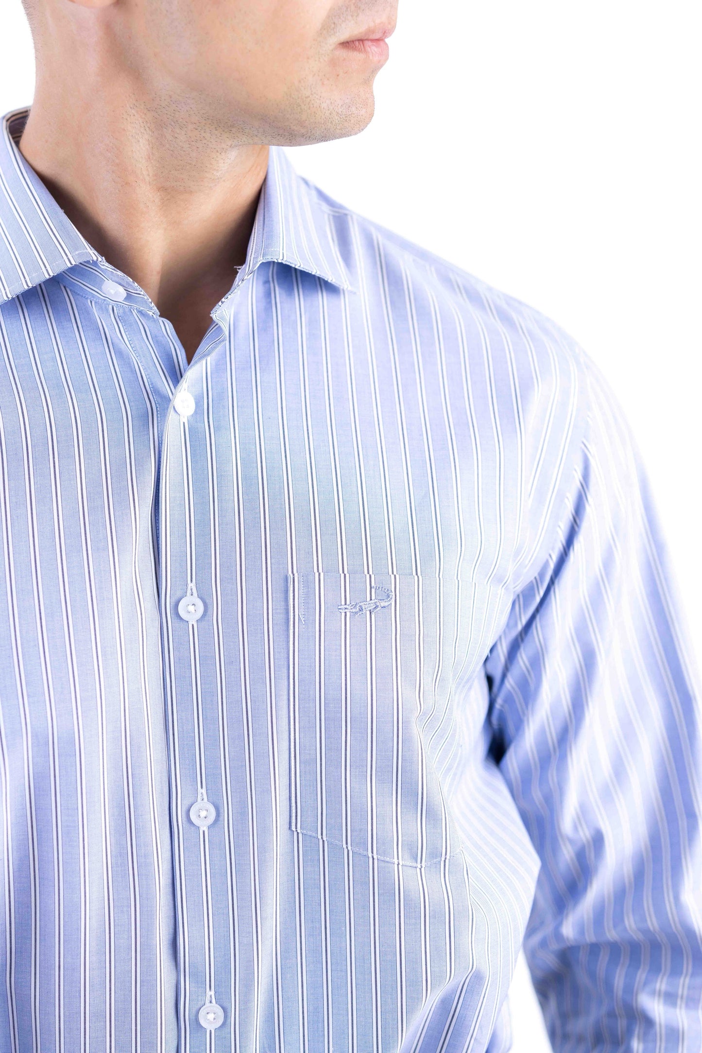 Crocodile Men Formal Stripe Regular Fit Shirt - Blue