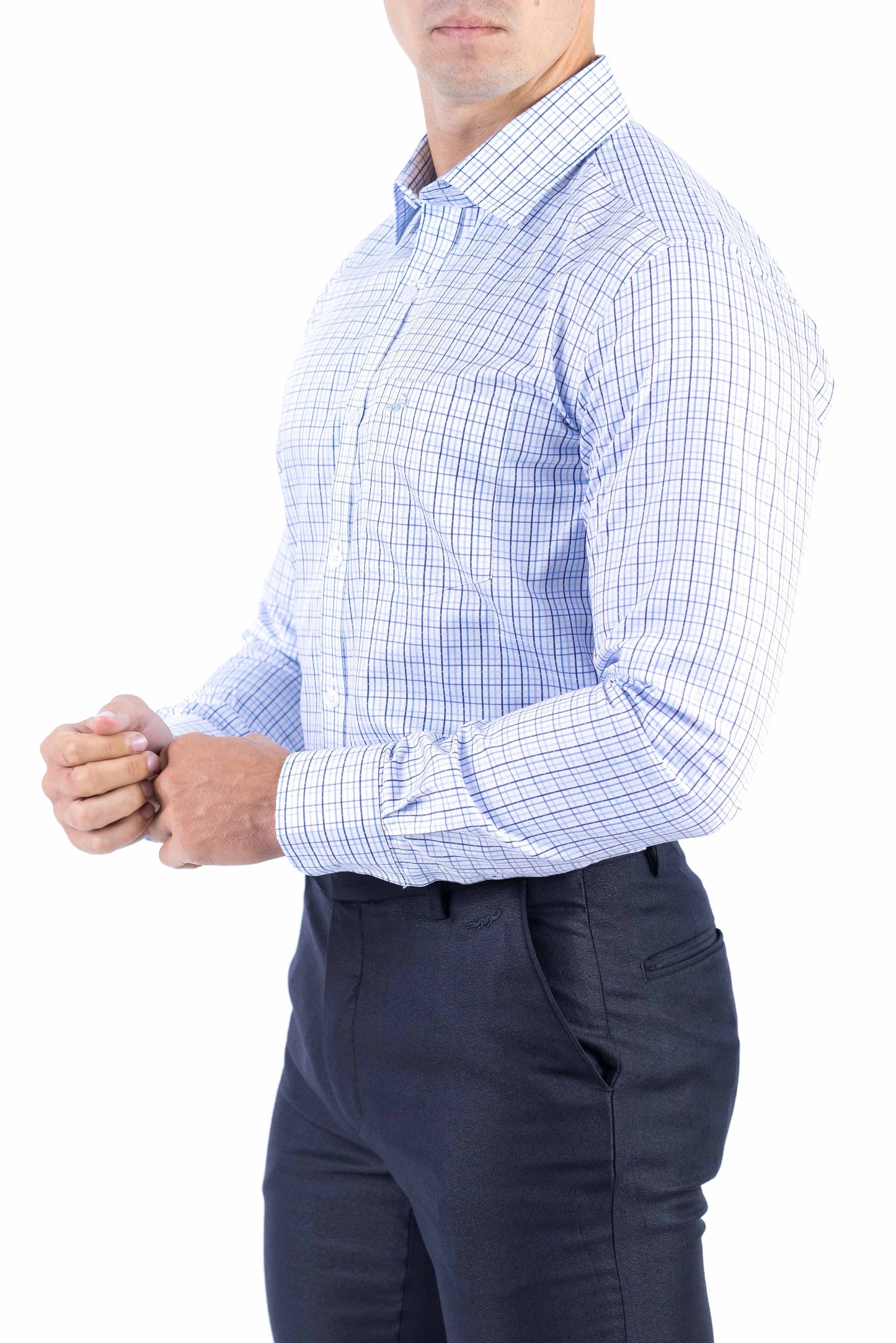 Crocodile Men Formal Checks Slim Fit Shirt - Navy