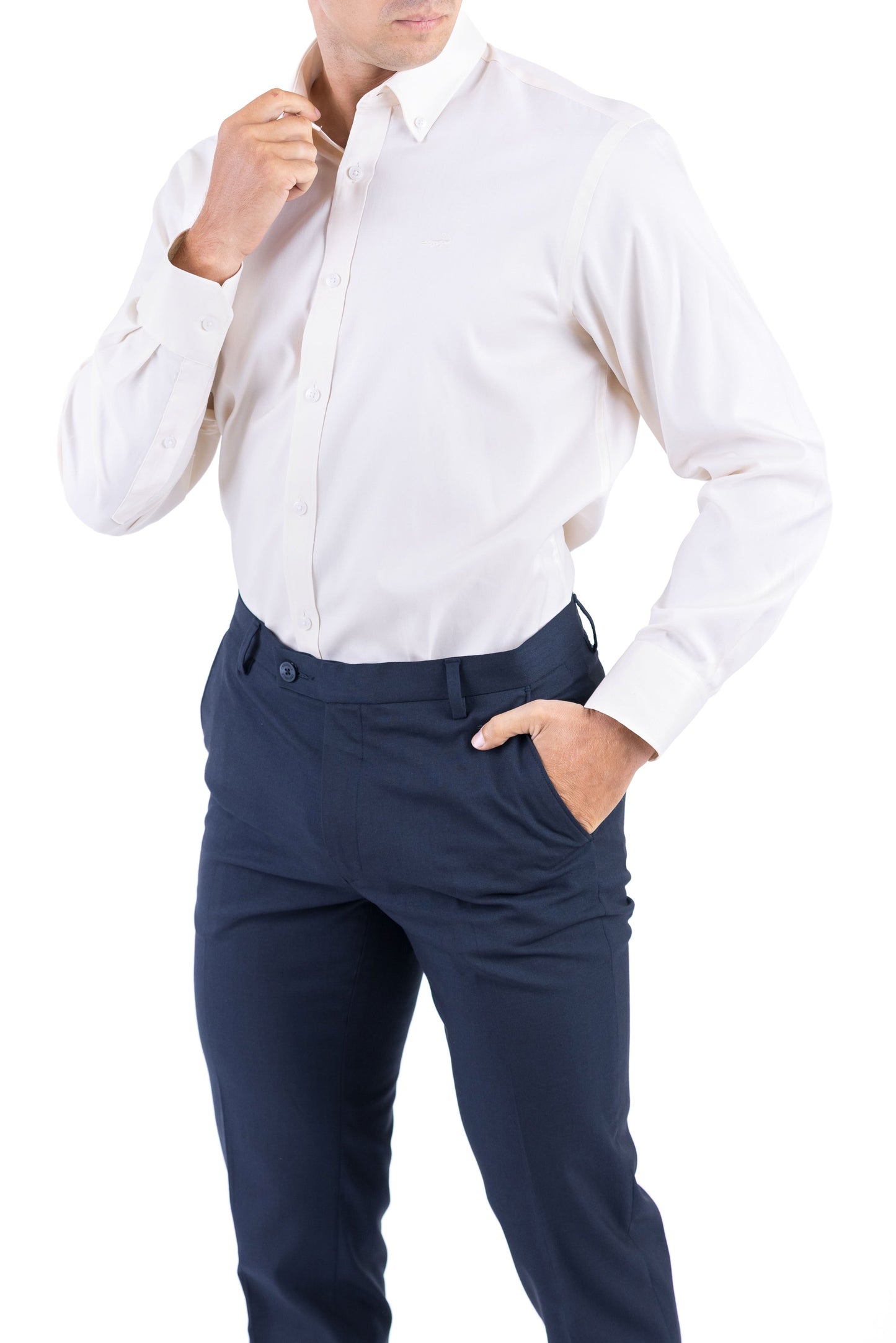 Crocodile Men Formal Plain Regular Fit Shirt - Cream Gold