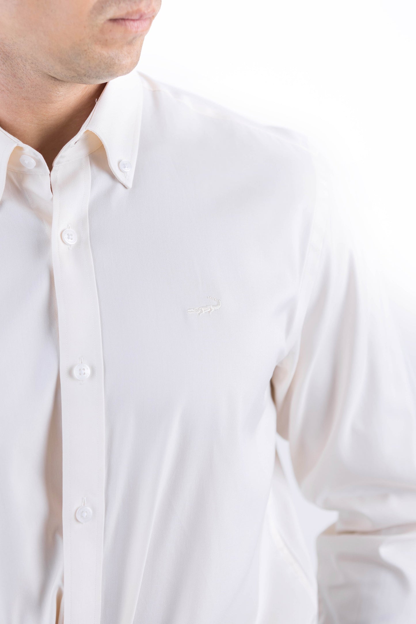 Crocodile Men Formal Plain Regular Fit Shirt - Cream Gold