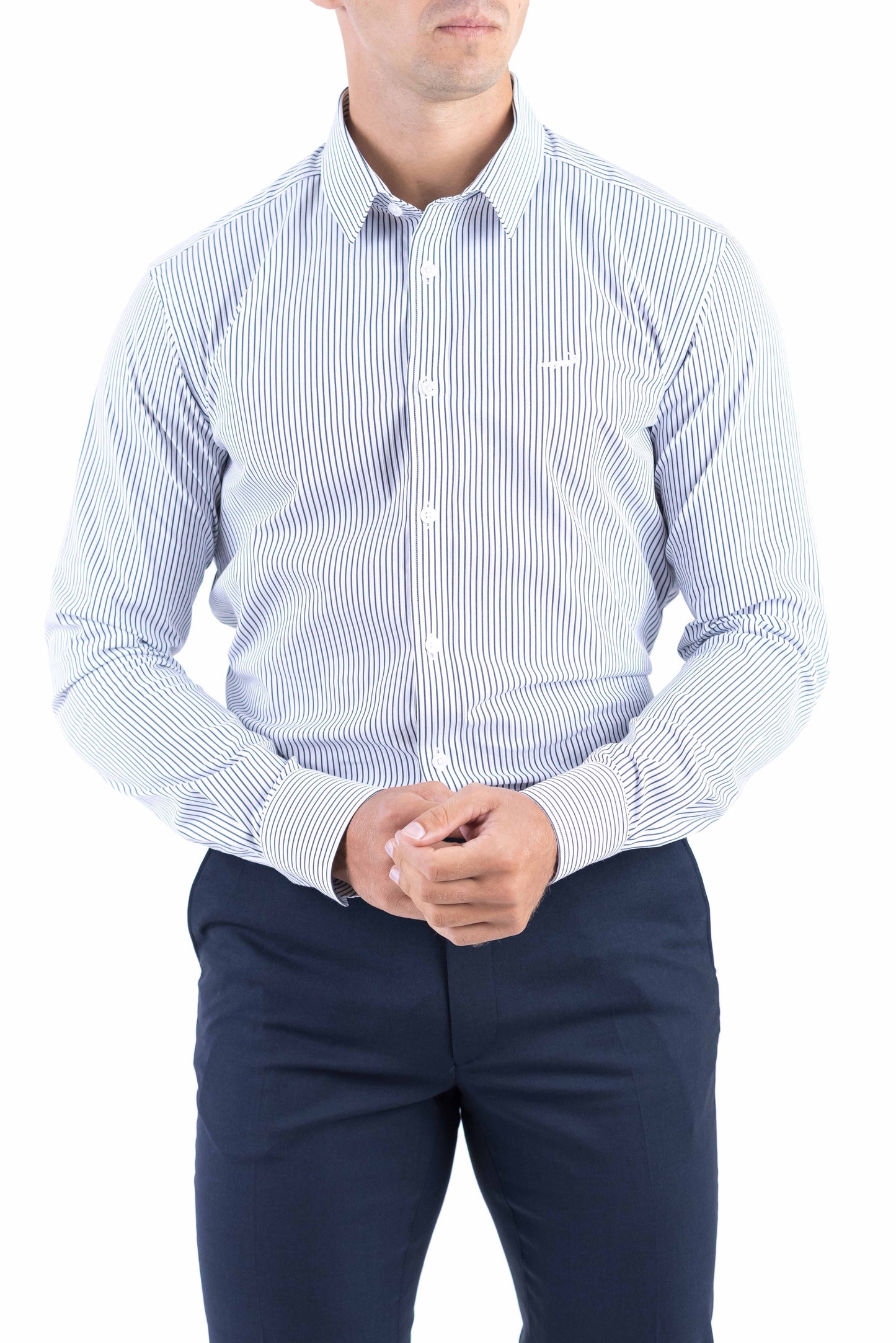Crocodile Men Formal Stripe Slim Fit Shirt - Black Inck