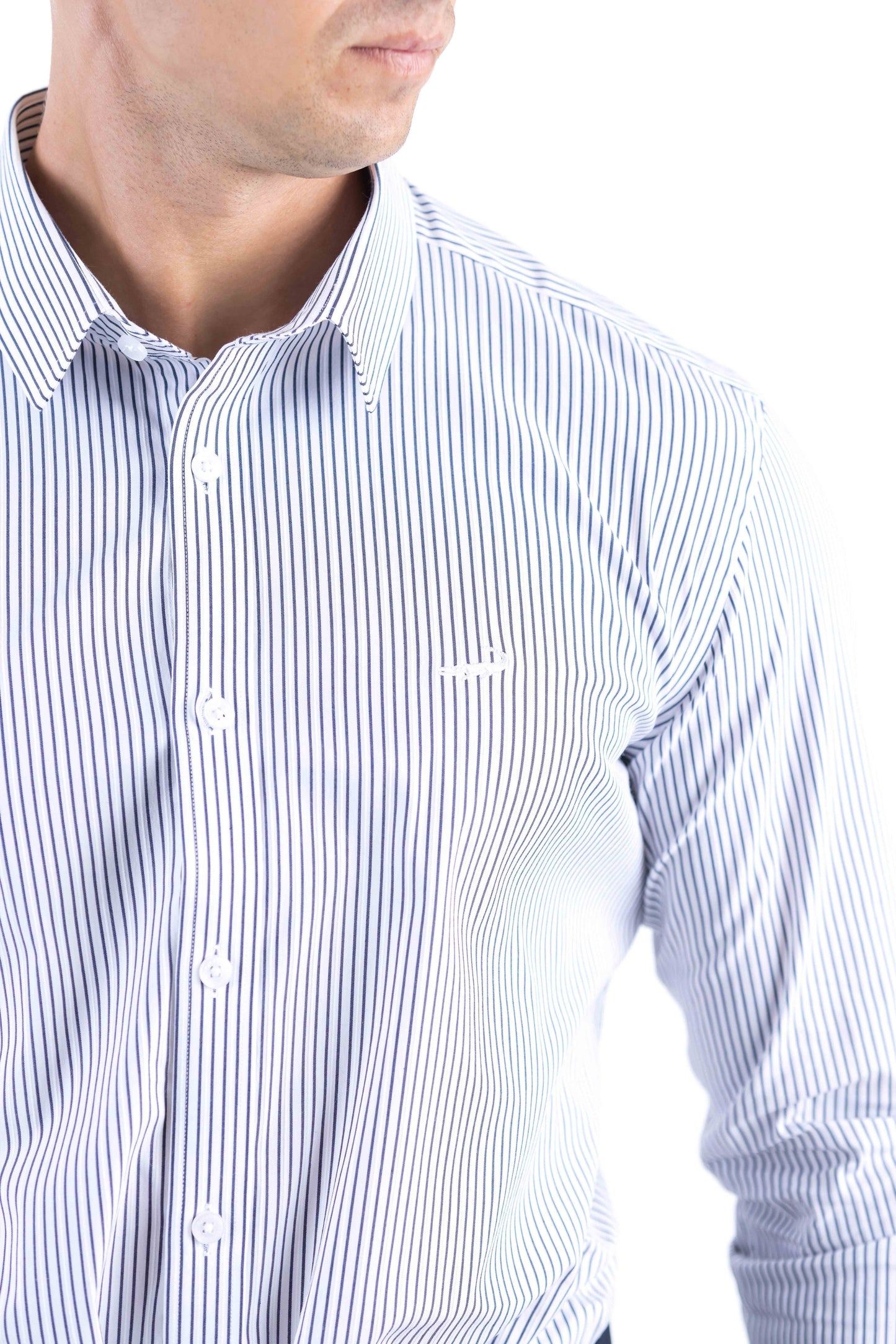 Crocodile Men Formal Stripe Slim Fit Shirt - Black Inck