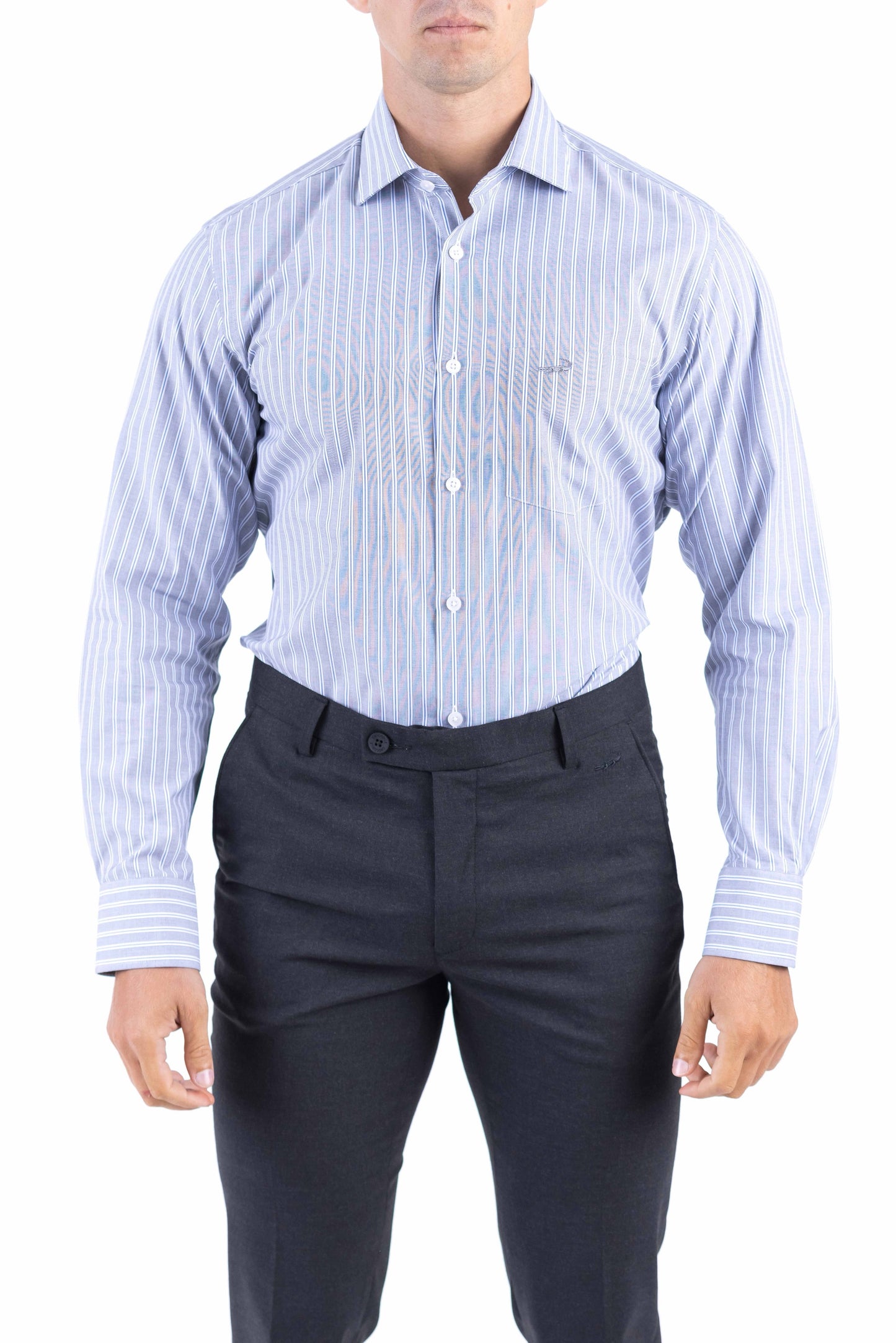 Crocodile Men Formal Stripe Regular Fit Shirt - True Navy