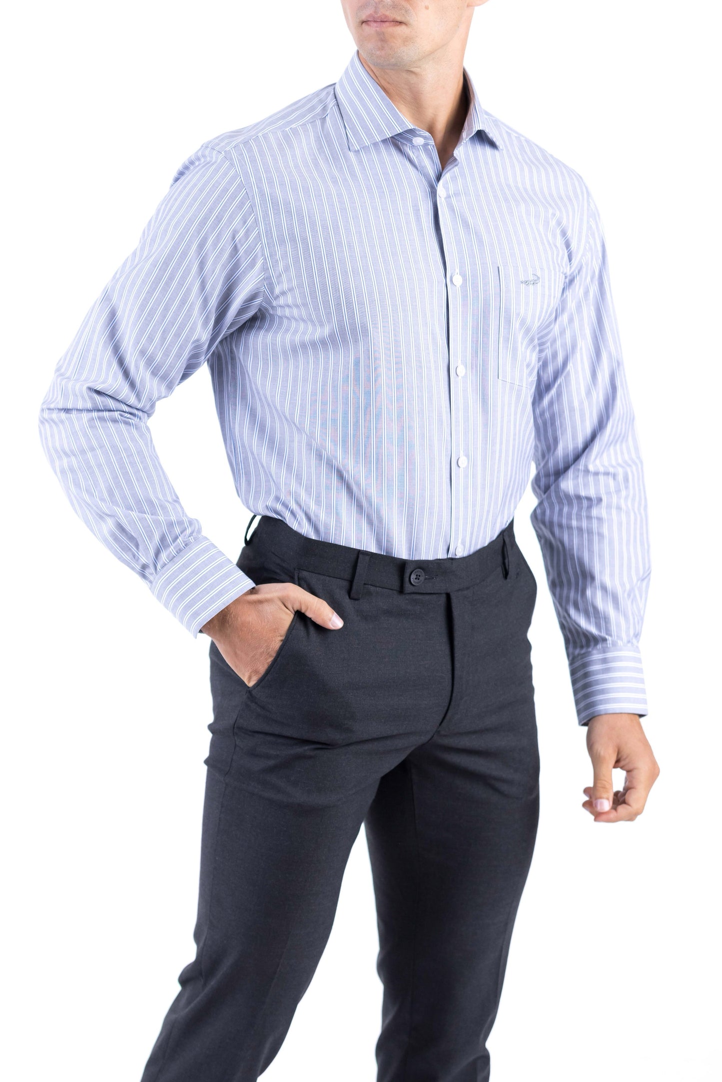 Crocodile Men Formal Stripe Regular Fit Shirt - True Navy