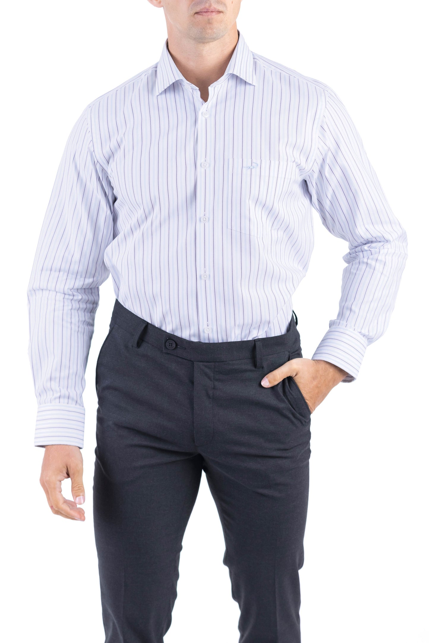 Crocodile Men Formal Stripe Regular Fit Shirt - Maroon
