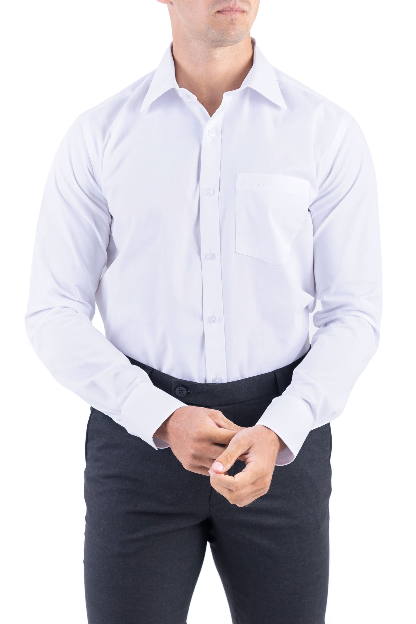Crocodile Men Formal Plain Slim Fit Shirt - Egret