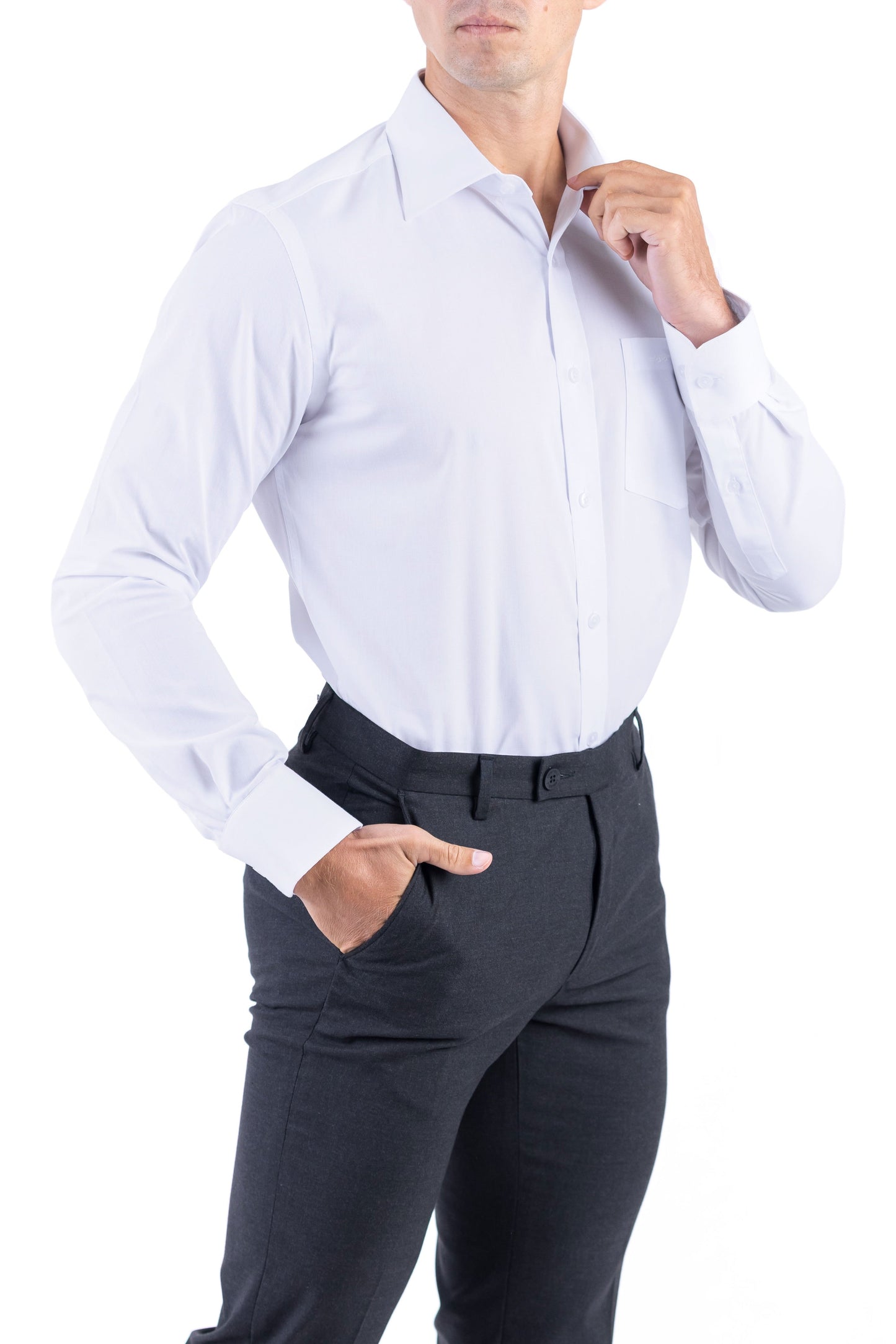 Crocodile Men Formal Plain Slim Fit Shirt - Egret