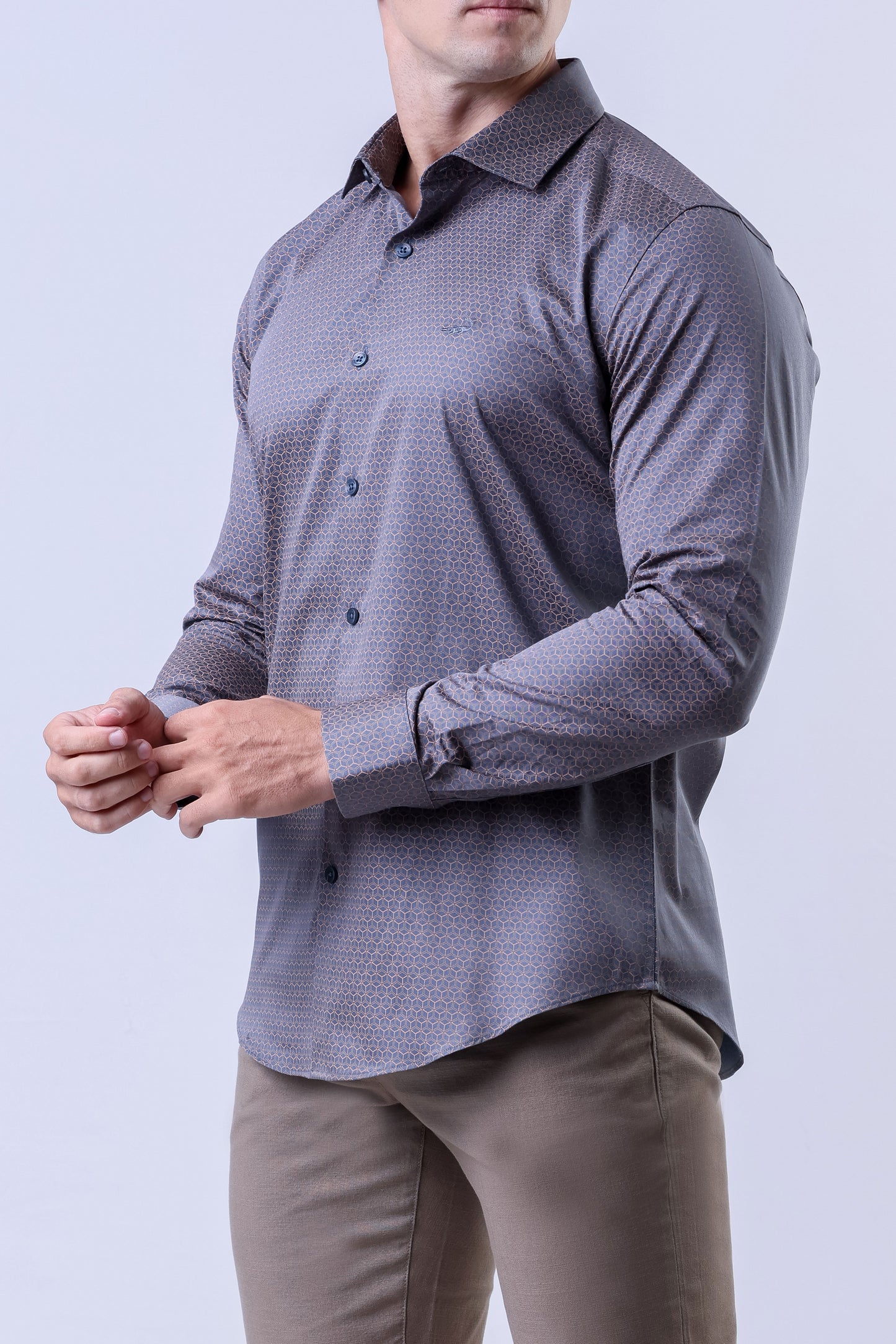 CROCODILE MEN SEMI CASUAL SHIRTS SLIM FIT FS-Charcoal