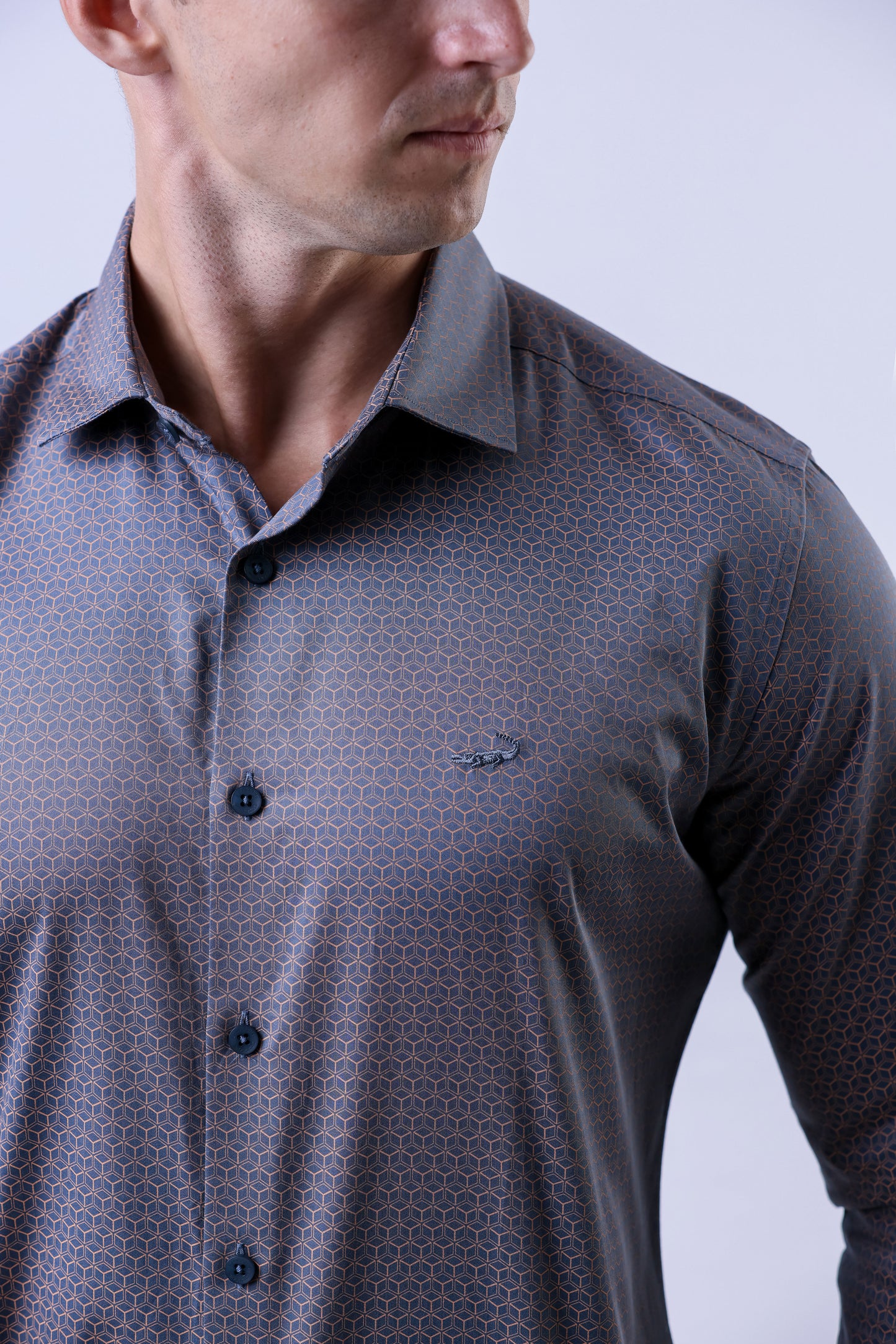 CROCODILE MEN SEMI CASUAL SHIRTS SLIM FIT FS-Charcoal