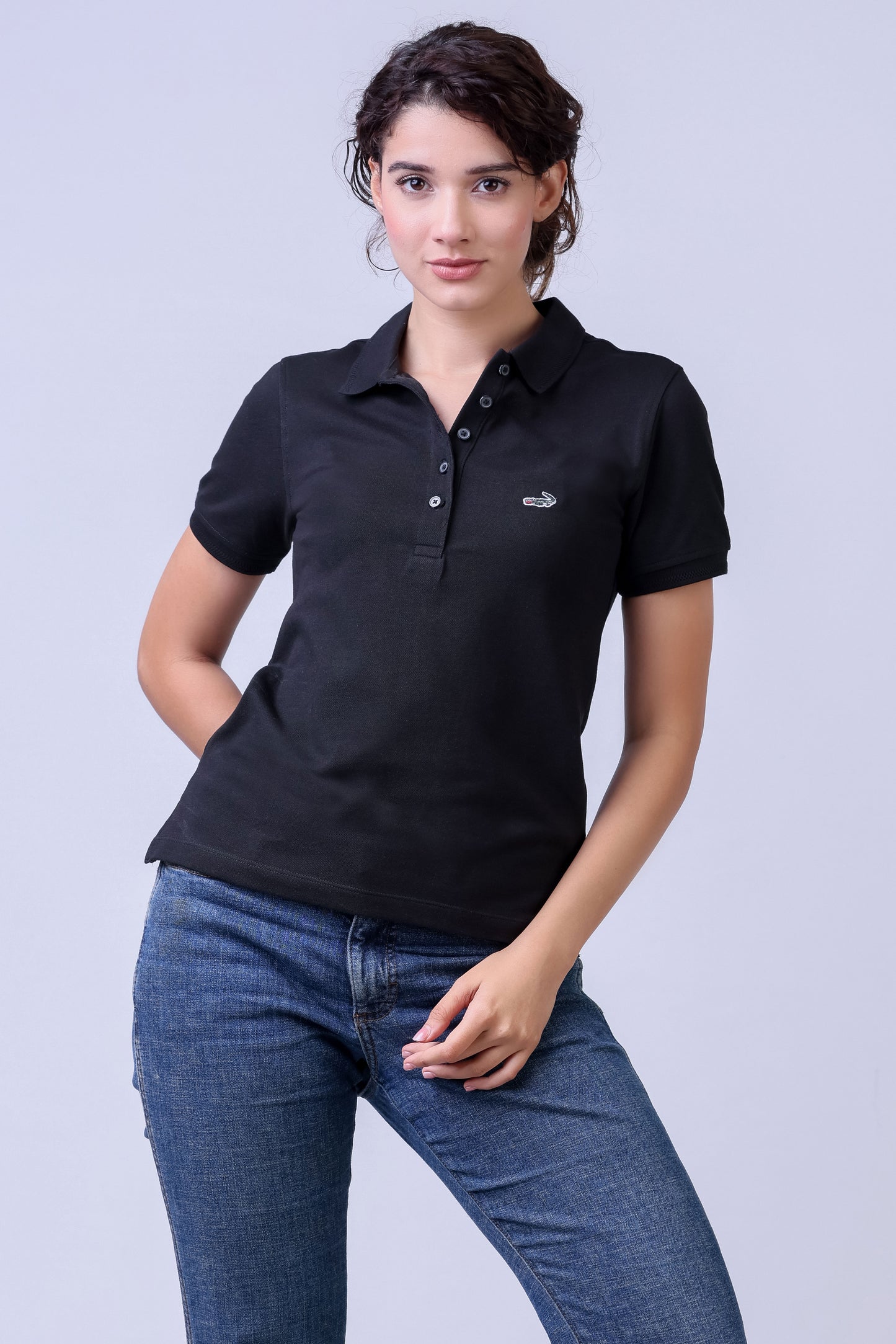 CROCODILE LADIES PIMA POLO HS-Black