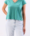 Crocodile Single Jersey V Neck Top-Dynasty Green