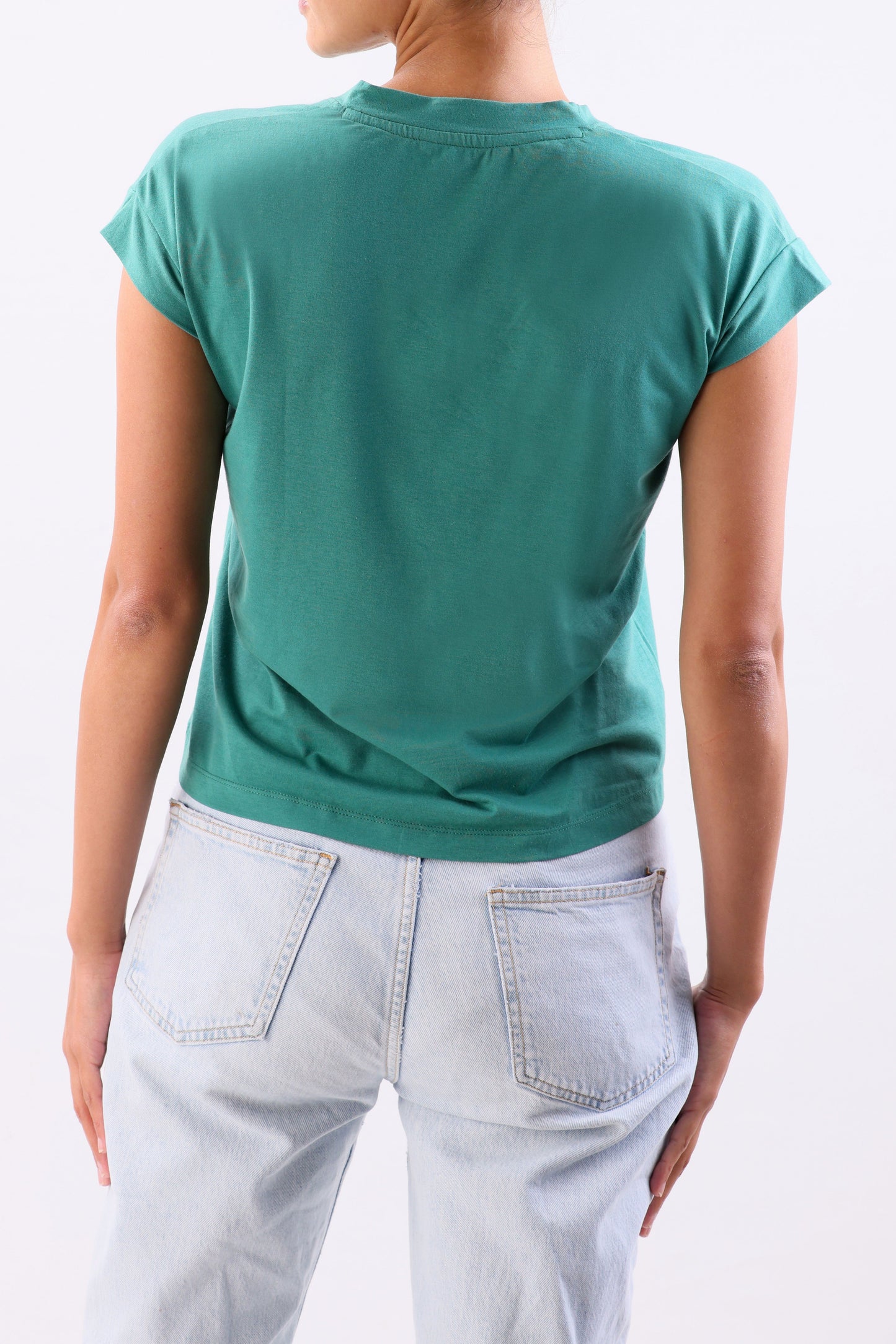 Crocodile Single Jersey V Neck Top-Dynasty Green