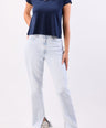 Crocodile Single Jersey V Neck Top-Blue Depths
