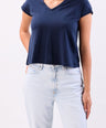 Crocodile Single Jersey V Neck Top-Blue Depths
