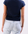 Crocodile Single Jersey V Neck Top-Blue Depths