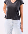 Crocodile Single Jersey V Neck Top-Cloud Burst