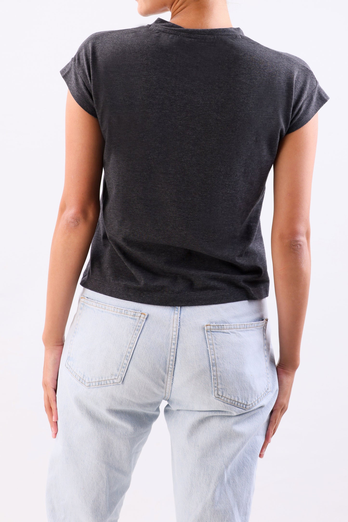Crocodile Single Jersey V Neck Top-Cloud Burst