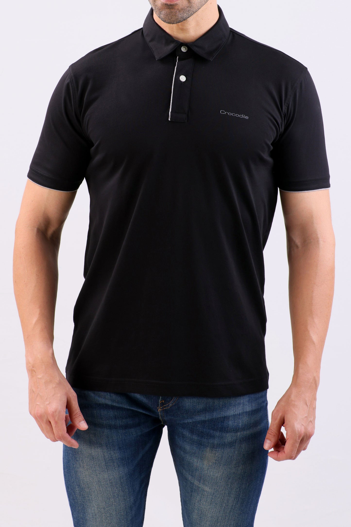Crocodile Single Jersey Slim Fit Polo-Black