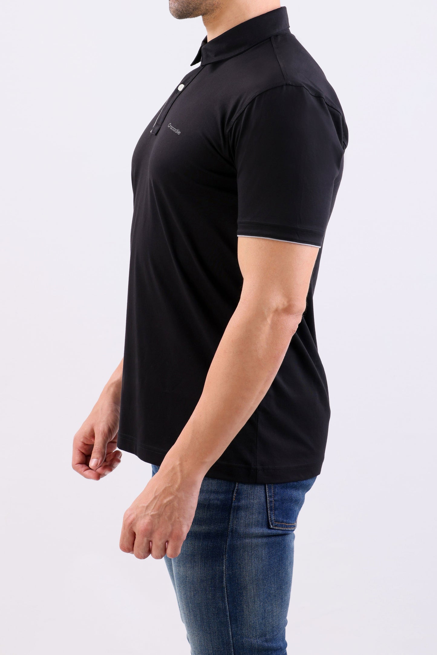 Crocodile Single Jersey Slim Fit Polo-Black