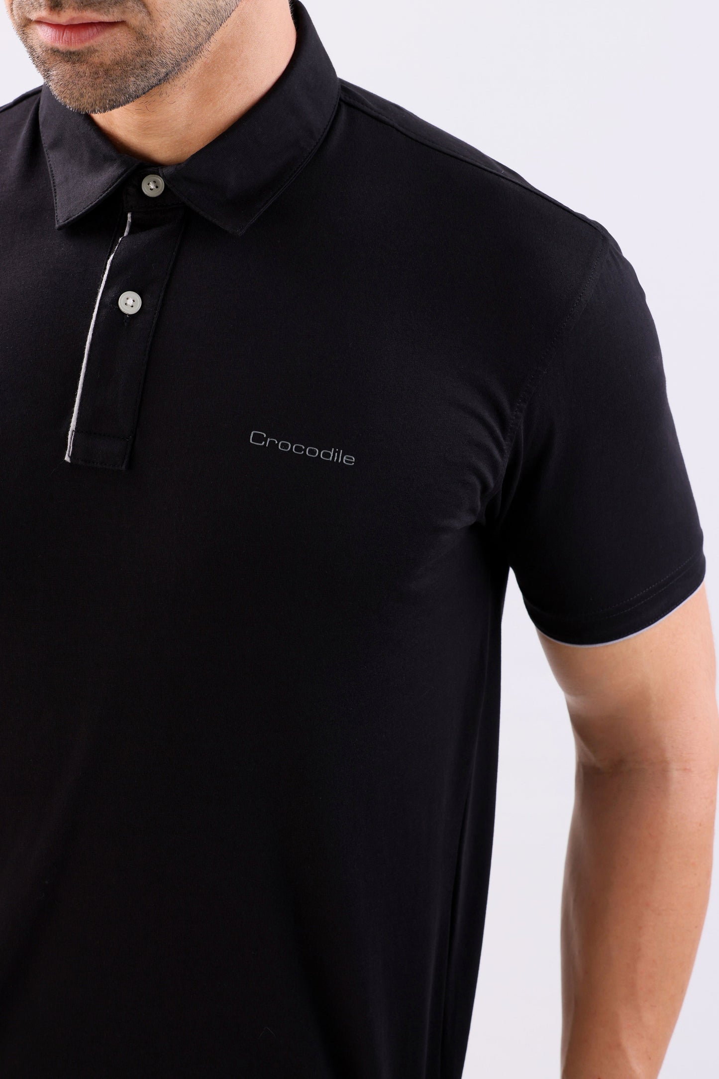 Crocodile Single Jersey Slim Fit Polo-Black