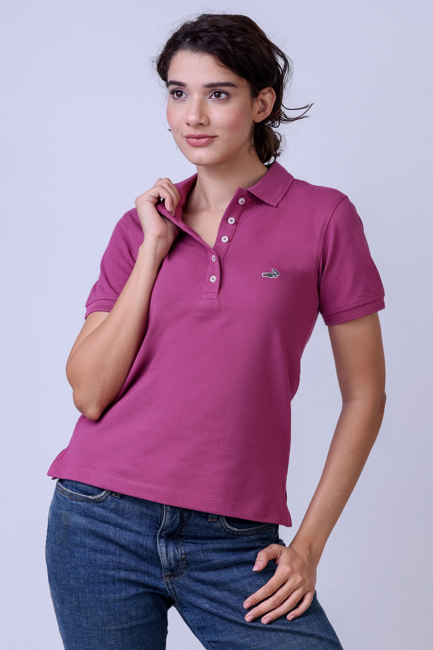 CROCODILE LADIES PIMA POLO HS-Purple Boysenberry