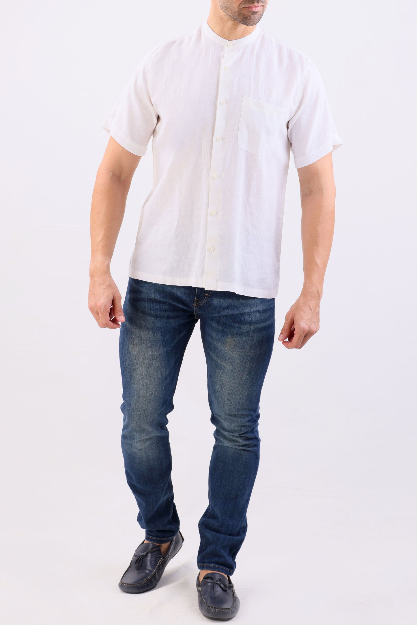 Crocodile Leisure Fit Linen Shirt-Off White